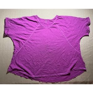 Woman Within Size Large L T-Shirt Top Short Sleeve V-Neck Solid Purple Comfy